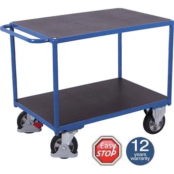 Policový vozík s madlem, Variofit sw-700.530, do 1 000 kg, 2 police, 92,5 x 70 x 119 cm Barva: modrá RAL5010