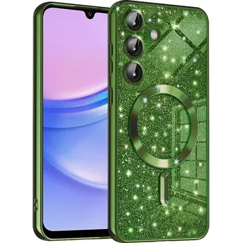 Pouzdro na mobilní telefon Techsuit Luxury Glitter MagSafe pro Samsung Galaxy A15 4G / A15 5G tmavě zelená