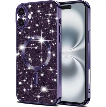 Pouzdro na mobilní telefon Techsuit Luxury Glitter MagSafe pro iPhone 16 Plus v tmavě fialové