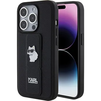 Karl Lagerfeld Saffiano Gripstand iPhone 14 Pro Choupette růžová