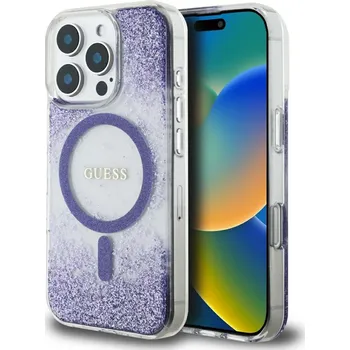 Pouzdro na mobilní telefon Guess Resin Bottom Glitter MagSafe pro iPhone 16 Pro fialová