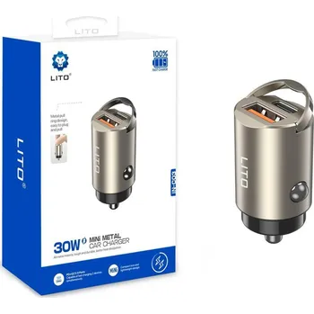 Lito Car Charger IN-C03 1x USB 1x Type-C 30W Rychlé nabíjení Gunmetal