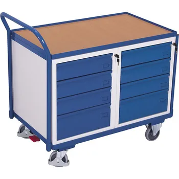 Variofit Dílenský vozík, 8 zásuvek, Variofit, do 250 kg, š x h x v: 112,5 x 62,5 x 101 cm, modrá/antracit Barva: modrá RAL5010