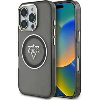 Pouzdro na mobilní telefon Guess IML Metal Mountain Logo MagSafe pro iPhone 16 Pro černý