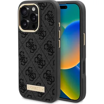 Pouzdro na mobilní telefon Guess Hardcase 4G Logo Plate MagSafe iPhone 16 Pro černý