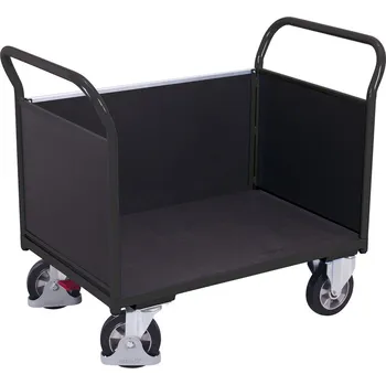 Plošinový vozík Variofit Plošinový vozík se dvěma madly a boční stěnou s plnou výplní, Variofit, ložná plocha 199 x 76 cm, do 1000 kg, modrá/antracit Barva: antracit RAL7016