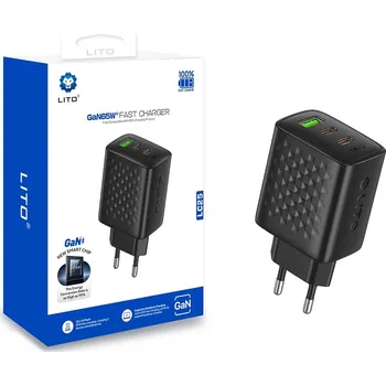 Lito Wall Charger LC25 2x Type-C USB výstup PD65W GaN PC nehořlavý EU zástrčka černý