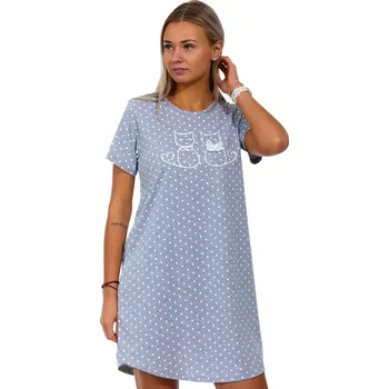 Dámské noční prádlo Šedá puntíkatá noční košilka pro ženy s kočičkama 1C3309 šedá l