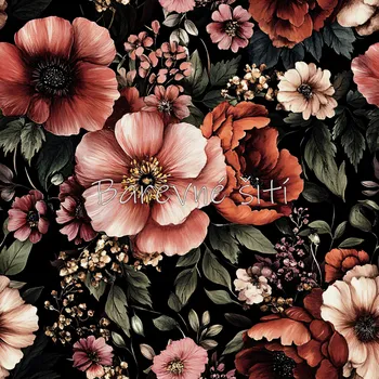 Úplet, Temné růžovočervené květy (E) (Top kvalitní úplet Bella digitisk)