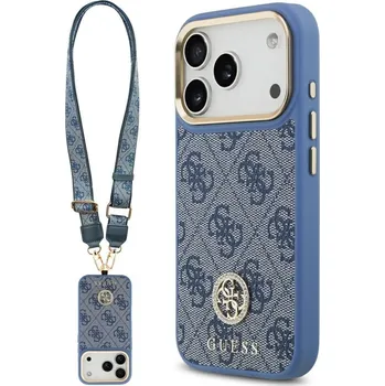 Pouzdro na mobilní telefon Guess 4G Strass Logo s velkým popruhem kovové tlačítko MagSafe iPhone 17 Pro modrá
