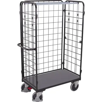 Vysoký policový vozík s madlem Variofit sw-800.306, mřížové bočnice, do 500 kg, 1 police, 182 x 139 x 82,5 cm Barva: antracit RAL7016