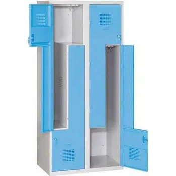 Šatní skříň Šatní skříně dveře Z, 300 mm, 4 oddíly, cylindrický zámek, svařované Jméno: Svařovaná šatní skříň, dveře Z, 4 oddíly, cylindrický zámek, šedá/sv. modrá