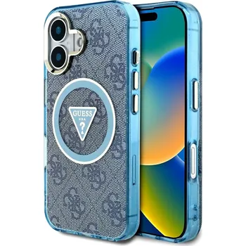 Pouzdro na mobilní telefon Guess IML Metal Glitter 4G Circle Triangle MagSafe iPhone 16 modrá