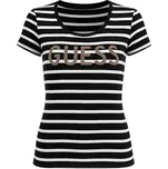 GUESS tričko Kella Logo Striped Tee černé