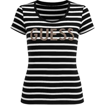 Dámské oblečení GUESS tričko Kella Logo Striped Tee černé