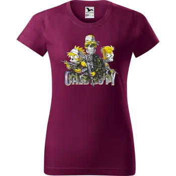 Dámské tričko levne-damske-bavlnene-tricko-potisk-Simpson-call-duty Velikost dámská trička Basic: XXL šířka 59, délka 69, Odstín dámské tričko Basic: Vínové