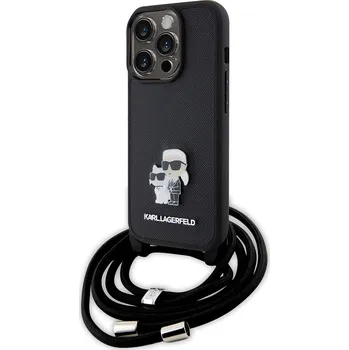 Pouzdro na mobilní telefon Karl Lagerfeld Saffiano Crossbody iPhone 15 Pro Metal Pin Karl&Choupette černá