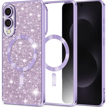 Pouzdro na mobilní telefon Techsuit Luxury Glitter MagSafe pro Samsung Galaxy S25 Edge světle fialová