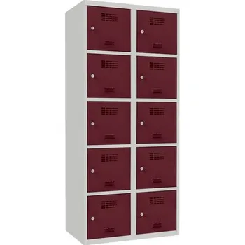 Šatní skříň Šatní skříně boxové, 400 mm, 10 boxů, cylindrický zámek, svařované Jméno: Svařovaná šatní skříň, 10 boxů, cylindrický zámek šedá/vínově červená