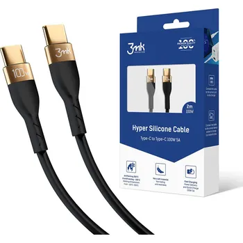 3mk Datový kabel Hyper Silicone USB-C na USB-C 100W 5A 2m černý