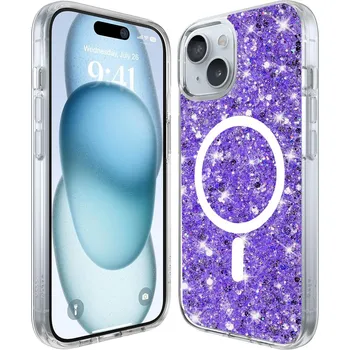 Pouzdro na mobilní telefon Techsuit Třpytivý MagSafe iPhone 15 Plus Fialový