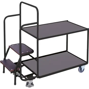 Variofit Policový vozík se schůdky, 2 police (98 x 59 cm), Variofit, do 250 kg, modrá/antracit Barva: antracit RAL7016