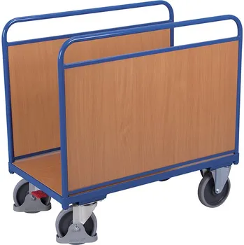 Plošinový vozík Variofit Plošinový vozík se dvěma plnými stěnami, Variofit, ložná plocha 100 x 64 cm, do 500 kg, modrá/antracit Barva: modrá RAL5010