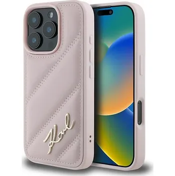 Pouzdro na mobilní telefon Karl Lagerfeld Diagonal Quilted Script pouzdro iPhone 16 Pro Max růžové