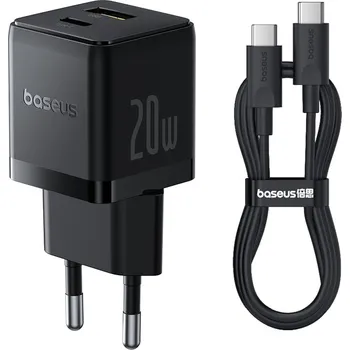 Baseus Wall Charger Palm 2v1 rychlonabíječka USB USB-C 20W 5V/3.0A 1m černá