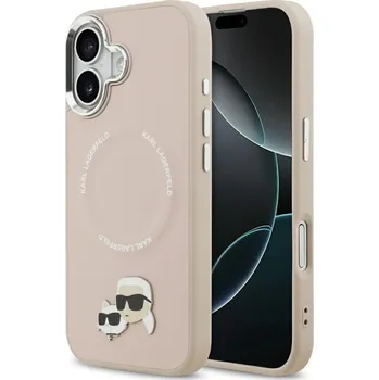 Karl Lagerfeld Leather Karl & Choupette Pins MagSafe iPhone 17 růžová