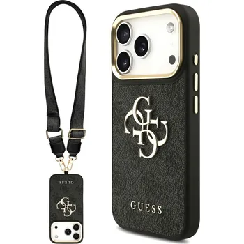 Pouzdro na mobilní telefon Guess Big 4G Classic Logo s velkým popruhem kovová tlačítka iPhone 17 Pro černá