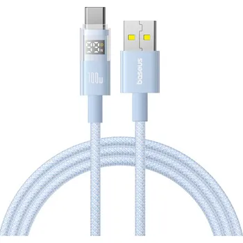 Baseus Data Cable Display 2 Rychlonabíjecí USB na Type-C Digitální displej 100W 1m Galaxy modrá