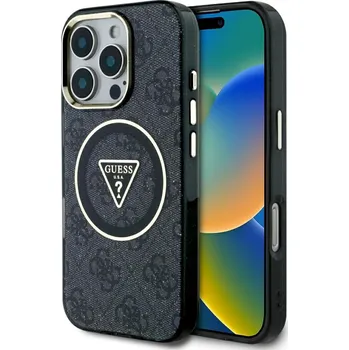 Pouzdro na mobilní telefon Guess IML Metal Glitter 4G Circle Triangle MagSafe iPhone 16 Pro černý