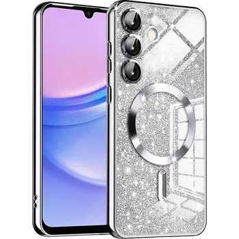 Pouzdro na mobilní telefon Techsuit Luxury Glitter MagSafe pro Samsung Galaxy A15 4G / A15 5G stříbrná