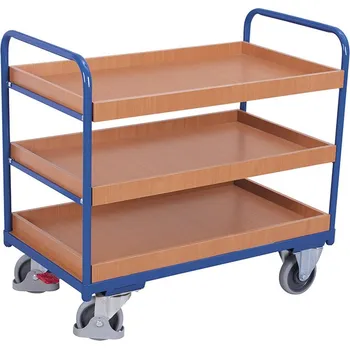 Variofit Policový vozík, do 250 kg, 3 police s ohraněním, Variofit, ložná plocha 96 x 65 cm, do 250 kg, modrá/antracit Barva: modrá RAL5010