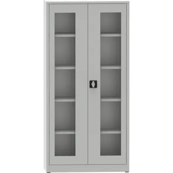 Dílenská skříň prosklená, 195 x 95 x 50 cm, 4 police, 65 kg/pol. Barva dveří: šedá RAL 7035