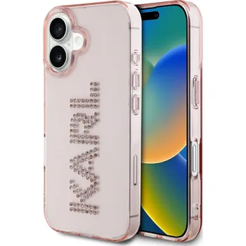 Pouzdro na mobilní telefon Karl Lagerfeld IML Rhinestones iPhone 16 s růžovým logem