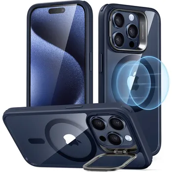 Pouzdro na mobilní telefon ESR Hybridní HaloLock Kickstand iPhone 15 Pro Čirá Tmavě Modrá