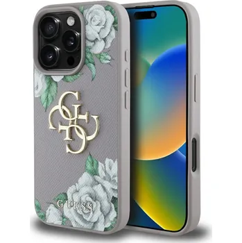 Pouzdro na mobilní telefon Guess Hardcase 4G Grained Roses Big Logo iPhone 16 Pro Max fialová