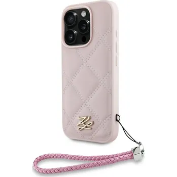 Pouzdro na mobilní telefon Karl Lagerfeld Quilted Initial Logo & Chain Strap iPhone 16 Pro růžová
