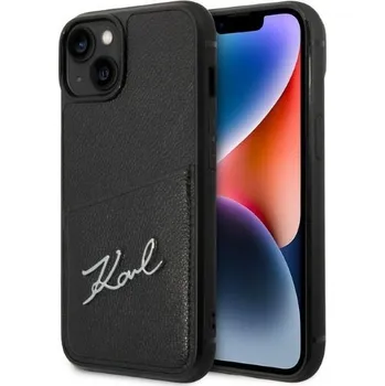 Pouzdro na mobilní telefon Karl Lagerfeld kožené pouzdro na karty iPhone 14 Plus Signature Logo