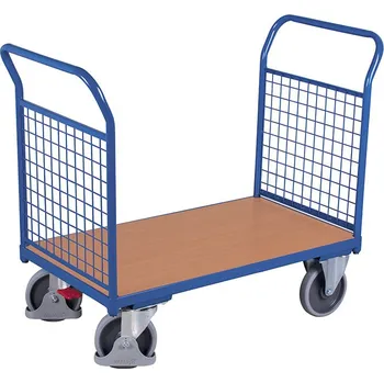 Plošinový vozík Plošinový vozík se dvěma madly, mřížová výplň, Variofit sw-700.201, do 500 kg, 101,5 x 119 x 70 cm Barva: modrá RAL5010