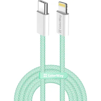 ColorWay Data Cable CW-CBPDCL061-G Type-C na Apple Lightning PD 27W 3A 480Mbps Nylon 1m zelená