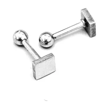 Náušnice Ocelové náušnice - Stříbrné čtverečky - šroubovací puzetka