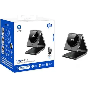 Lito Magnetic Wireless Charger LT-W02 4v1 pro iPhone Apple Watch AirPods rychlé nabíjení 15W QI2 N52 magnety černá