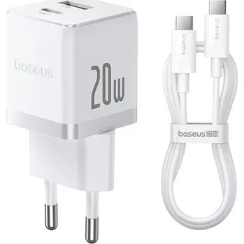 Baseus Wall Charger Palm 2v1 Rychlonabíječka USB USB-C 20W 5V/3.0A 1m Měsíční bílá