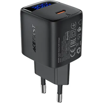Acefast Wall Charger A115 s digitálním displejem rychlé nabíjení GaN Type-C PD30W černá