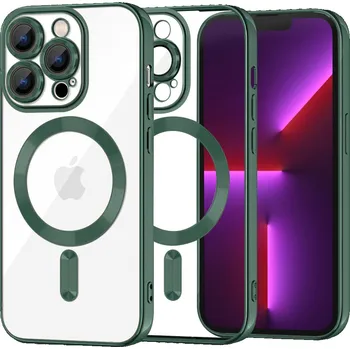 Pouzdro na mobilní telefon Techsuit Luxusní Křišťálový MagSafe iPhone 13 Pro Tmavě zelený