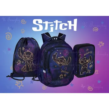 Školní batoh Školní sada Lilo a Stitch GOLD 3ks set Studentský batoh Factor 17˝ , sáček, dvoupatrový vybavený penál F002948/03/02