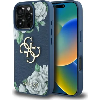 Pouzdro na mobilní telefon Guess Hardcase 4G Grained Roses Big Logo iPhone 16 Pro Max modrá
